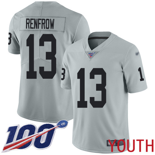 Oakland Raiders Limited Silver Youth Hunter Renfrow Jersey NFL Football #13 100th Season Inverted Jersey->youth nfl jersey->Youth Jersey